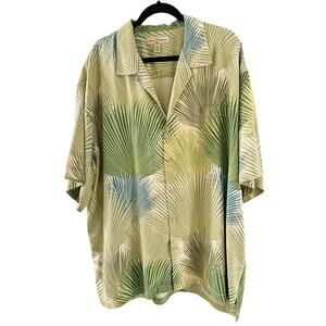 Tommy Bahama - 100% Silk Green Palm Frond Pattern Shirt - XXL - Vintage